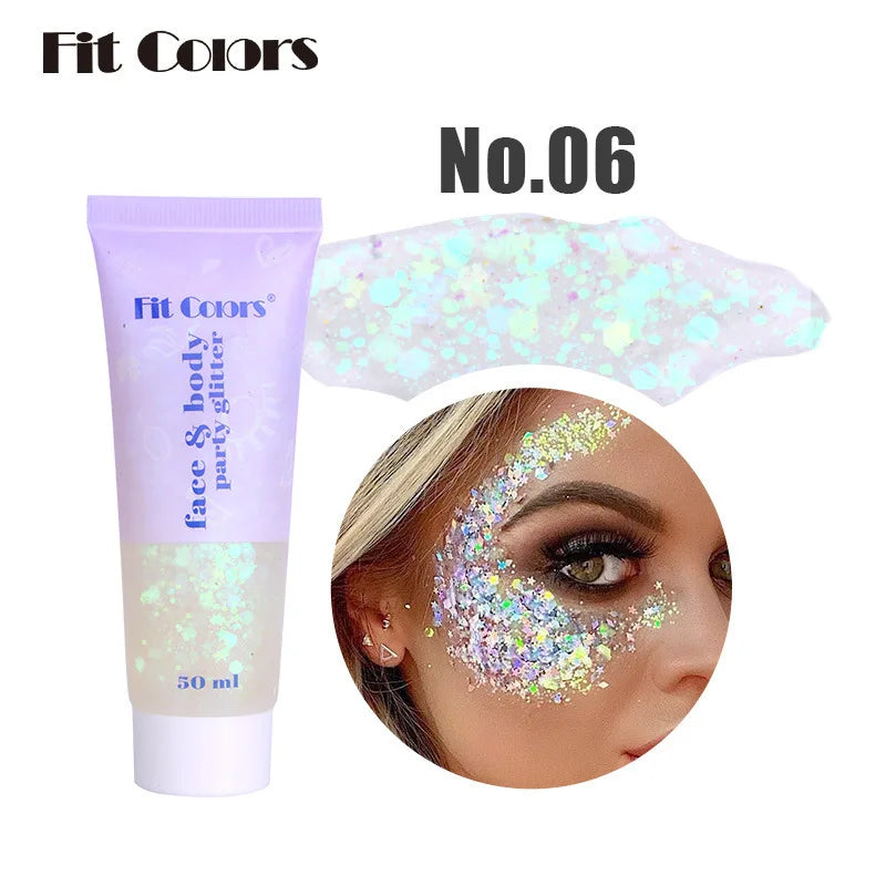 20 Colors Body Glitter Gel Mermaid's Scale Chunky Glitter Sequins Gel for Face Body Hair Nail Christmas and Party - Curl and Collar