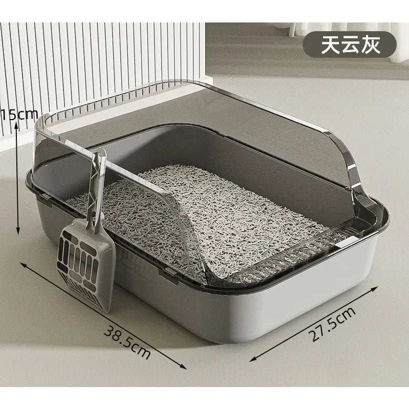 Anti Tracking Semi‑Enclosed Cat Litter Box Odor Control Pet Toilet with Detachable Scoop for Indoor Cats - Curl and Collar