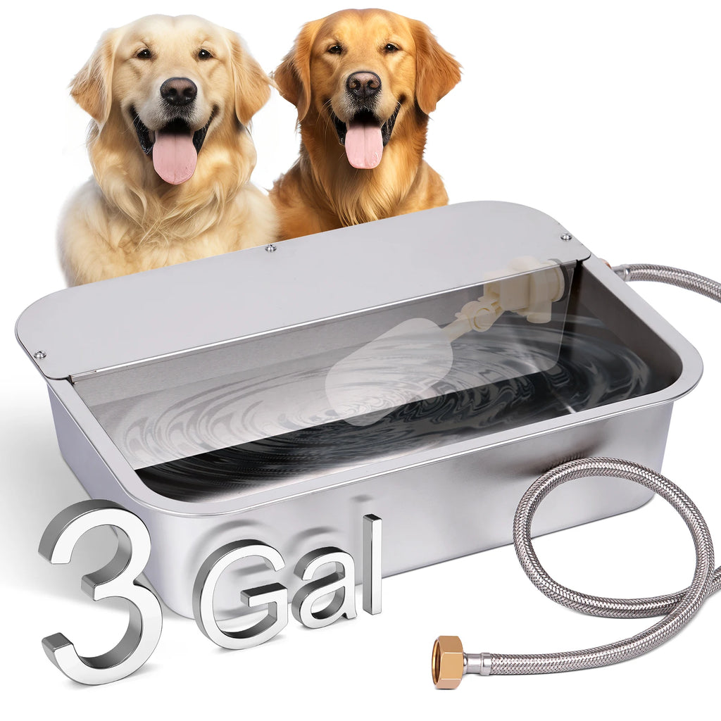 Automatic Outdoor Dog Water Dispenser for Cow Goat Dogs Self Filling Water Bowl Large Breed Auto Fill Dog Waterer Stainless Steel Pet Waterer for Big Cat Chicken Goat Sheep Livestock - Curl and Collar
