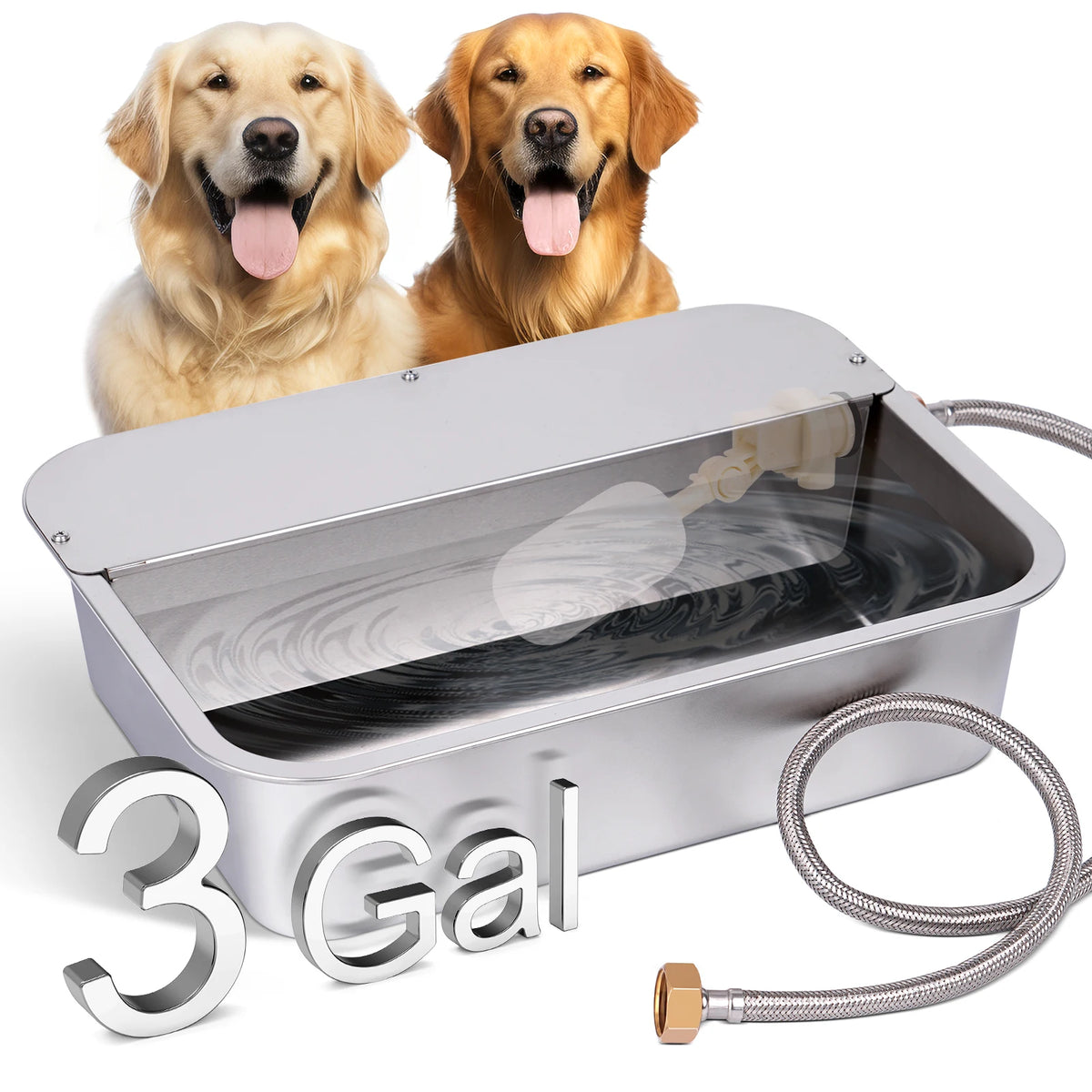 Automatic Outdoor Dog Water Dispenser for Cow Goat Dogs Self Filling Water Bowl Large Breed Auto Fill Dog Waterer Stainless Steel Pet Waterer for Big Cat Chicken Goat Sheep Livestock - Curl and Collar