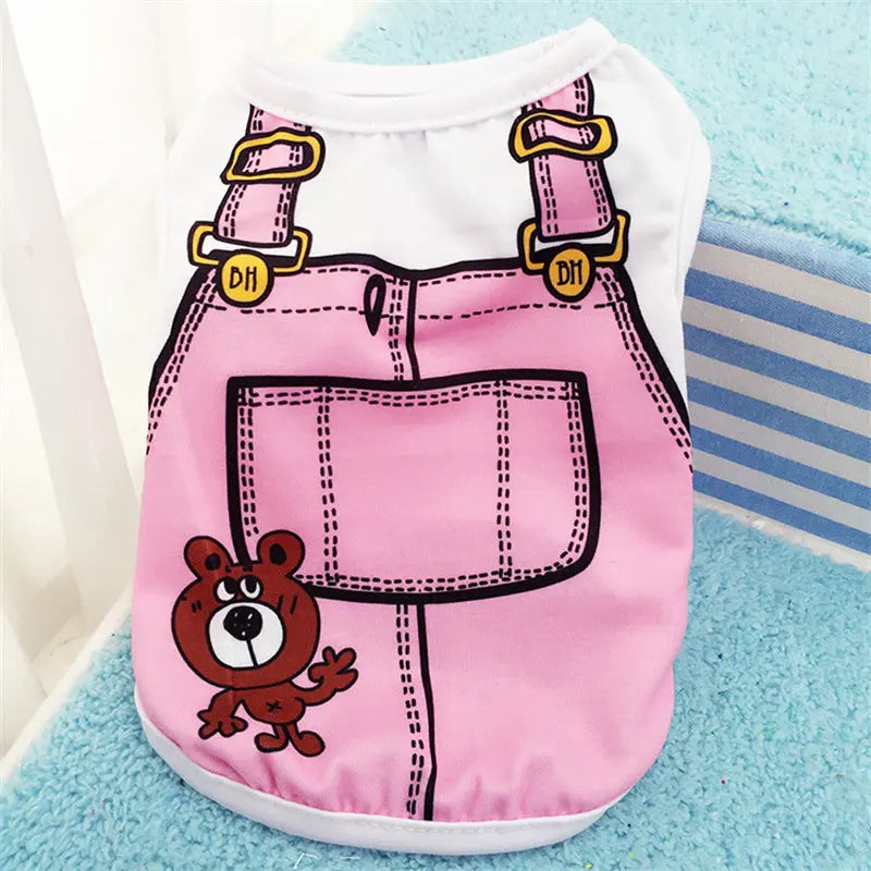 Pet Dog Clothes Cartoon Clothing Puppy Dogs Soft Vests Summer Shirt Casual T-Shirt for Small Pet Supplies - Curl and Collar