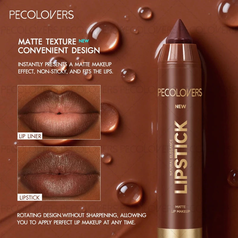 1PC Brown Matte Lip Liner Crayon, Smooth Application, Highly Pigmented, Long-lasting Wear, Lip Cosmetics - Curl and Collar