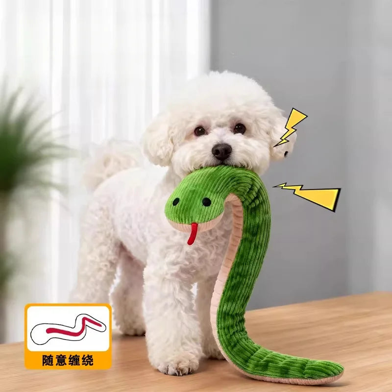 Interactive Snake‑Shape Pet Chew Toy, Bite‑Resistant Plush Sound Toy Teeth‑Cleaning for Kittens Puppies Small Pets - Curl and Collar