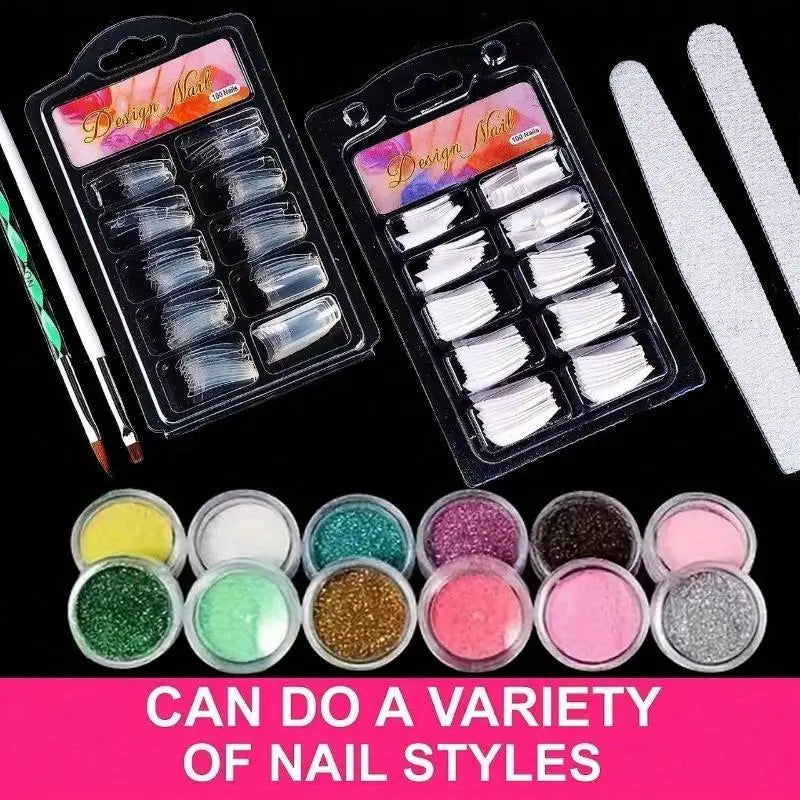 23-in-1 Acrylic Nail Kit for Beginners — Includes 12 Acrylic Powder Colors, Nail Extension Tools, and Various Manicure Tools - Curl and Collar