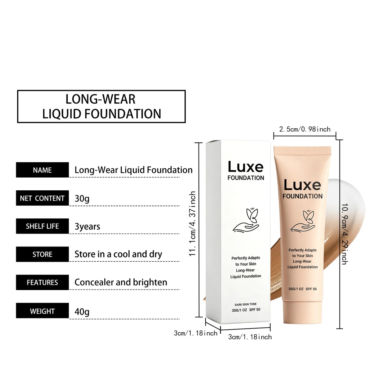 SPF 50 Color Changing Foundation Self Adjusting Adapt Skin Tone Conceal Face Fine Flaws Natural Invisible Skin Pores Makeup Base - Curl and Collar