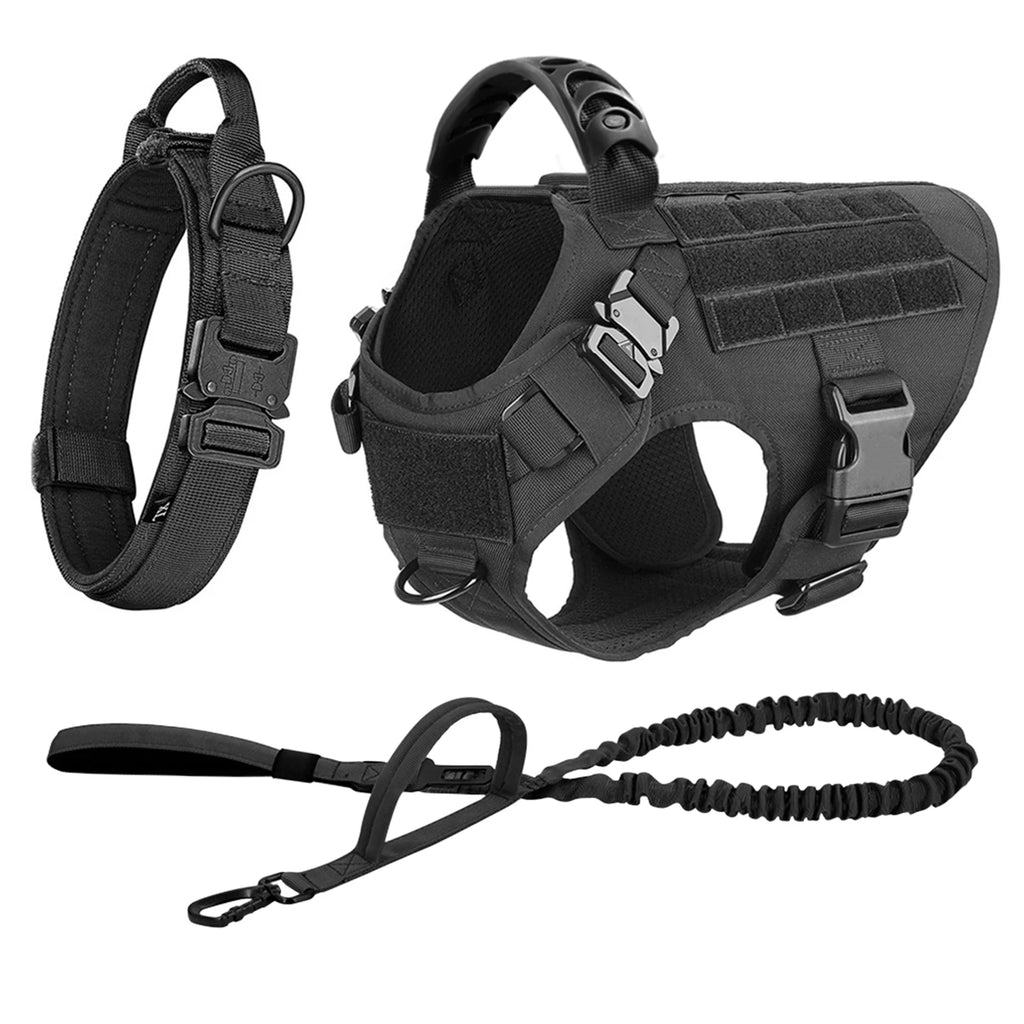 Large Dog Harness And Leash Set Pet German Shepherd Malinois Training Walking Vest Dog Harness And Collar For Medium Large Dogs - Curl and Collar