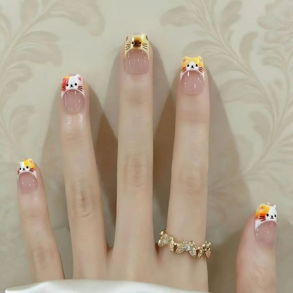 1pc/3pcs INS Cute Cat Emoji Nail Stickers, Embossed 3D DIY French-Style Kitten Fingertip Decoration Decals