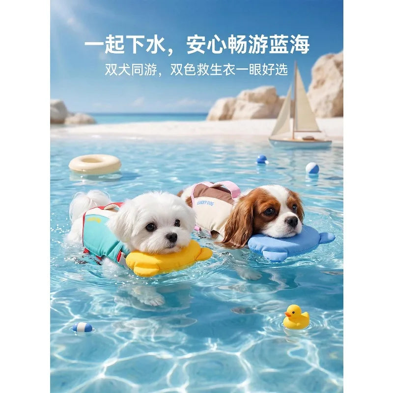 Dinosaur Shape Dog Life Jacket Summer High Buoyancy Pet Swimming Vest Outdoor Float Clothes for Medium Small Dogs - Curl and Collar