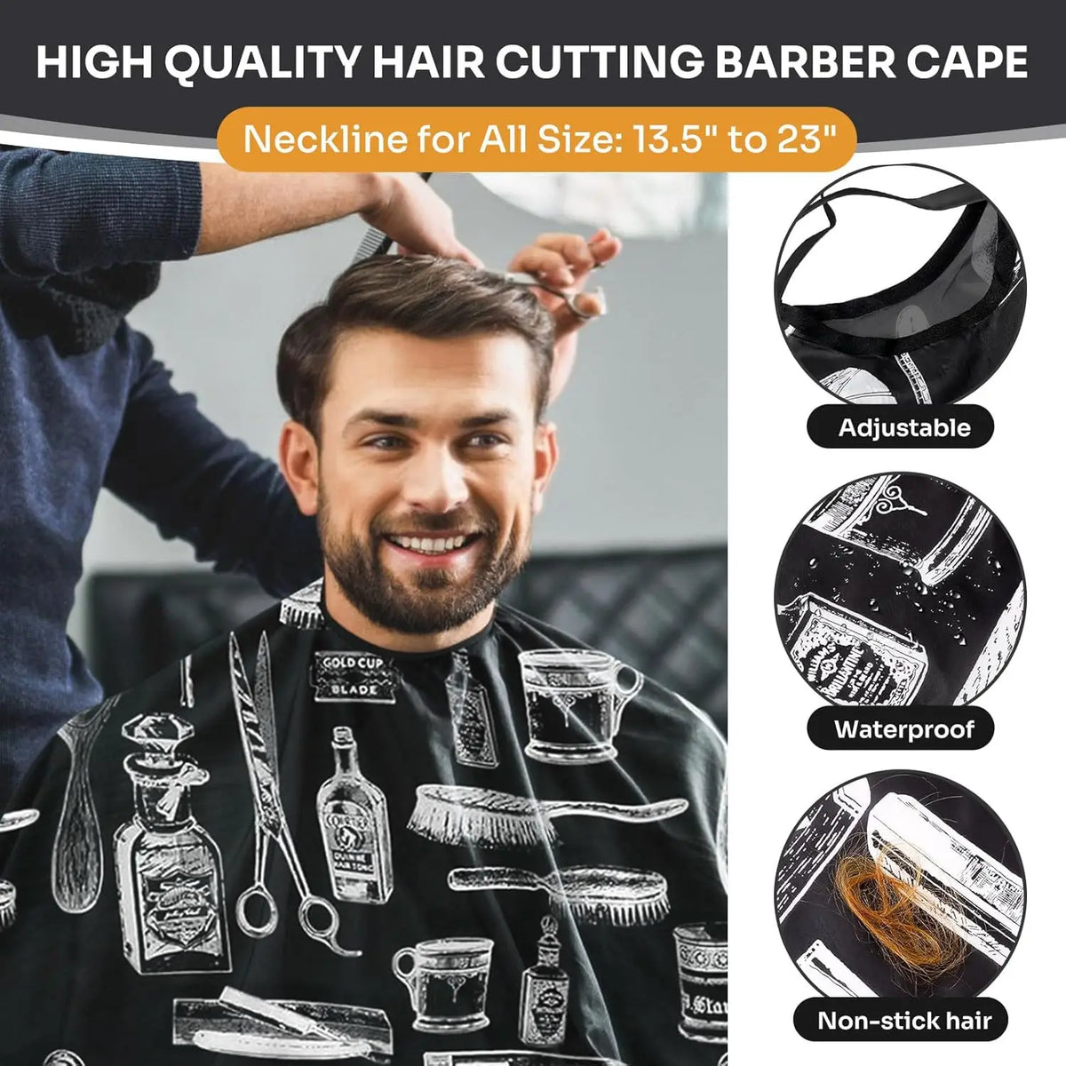 15Pcs Barber Cape Set Vintage Print Hair Cutting Salon Cloak Adjustable Neck Buckle Barber Hair Brushes Combs Kit Professional Hairdressing Barber Shop Styling Tools - Curl and Collar