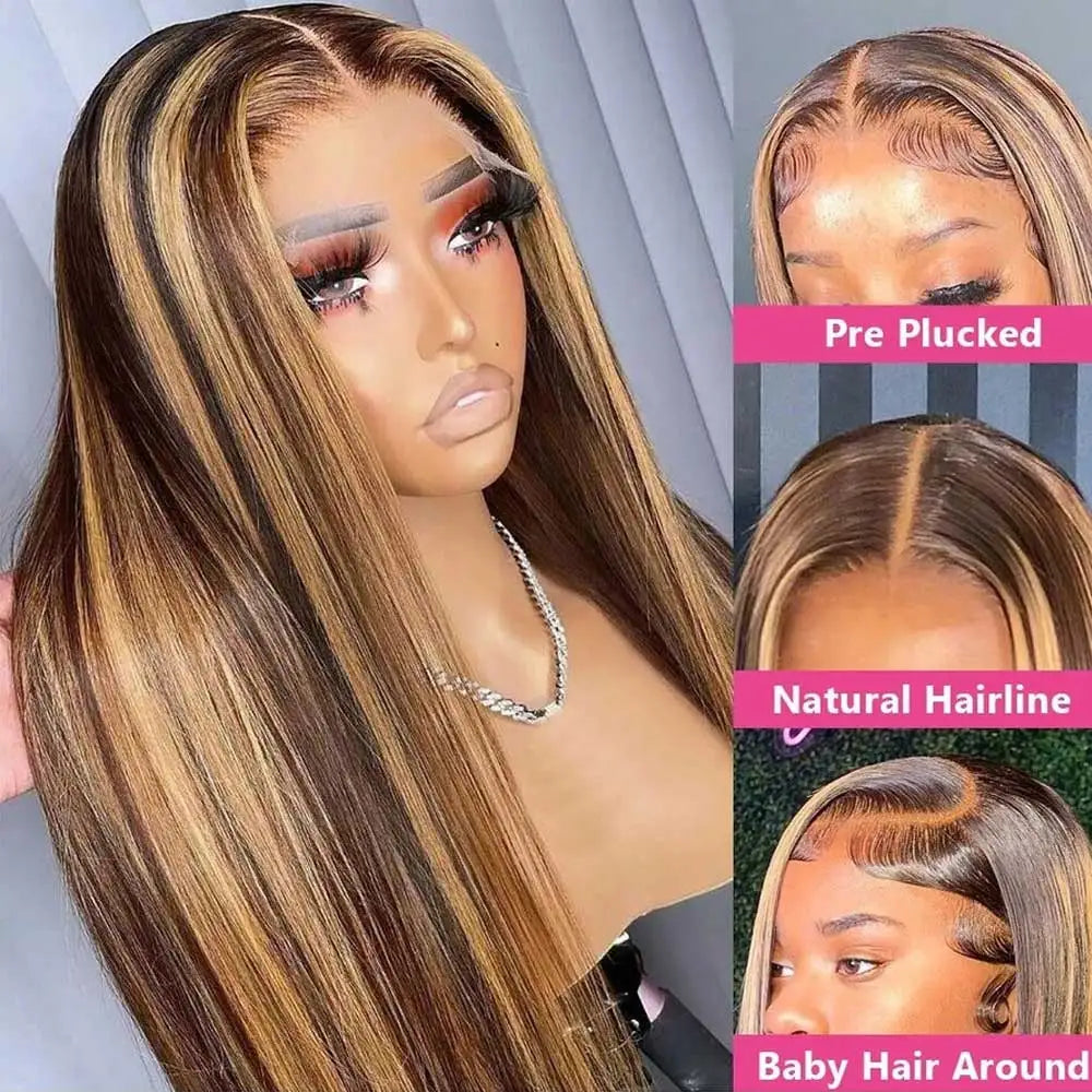 Highlight Wigs Colored Straight Lace Front Human Hair Wigs For Women Honey Blonde Straight 13x4 Hd Lace Frontal Wigs Human Hair - Curl and Collar