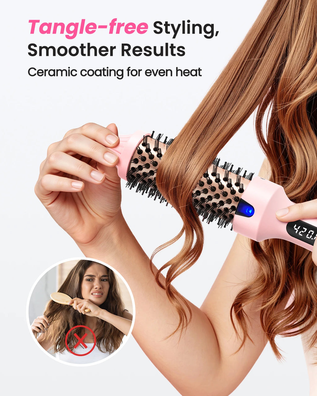 PTC Heated Curling Iron Brush 38mm Thermal Round Brush Anti Scald Hair Styler Volumizing Curler for Home Salon Use,110-240V - Curl and Collar