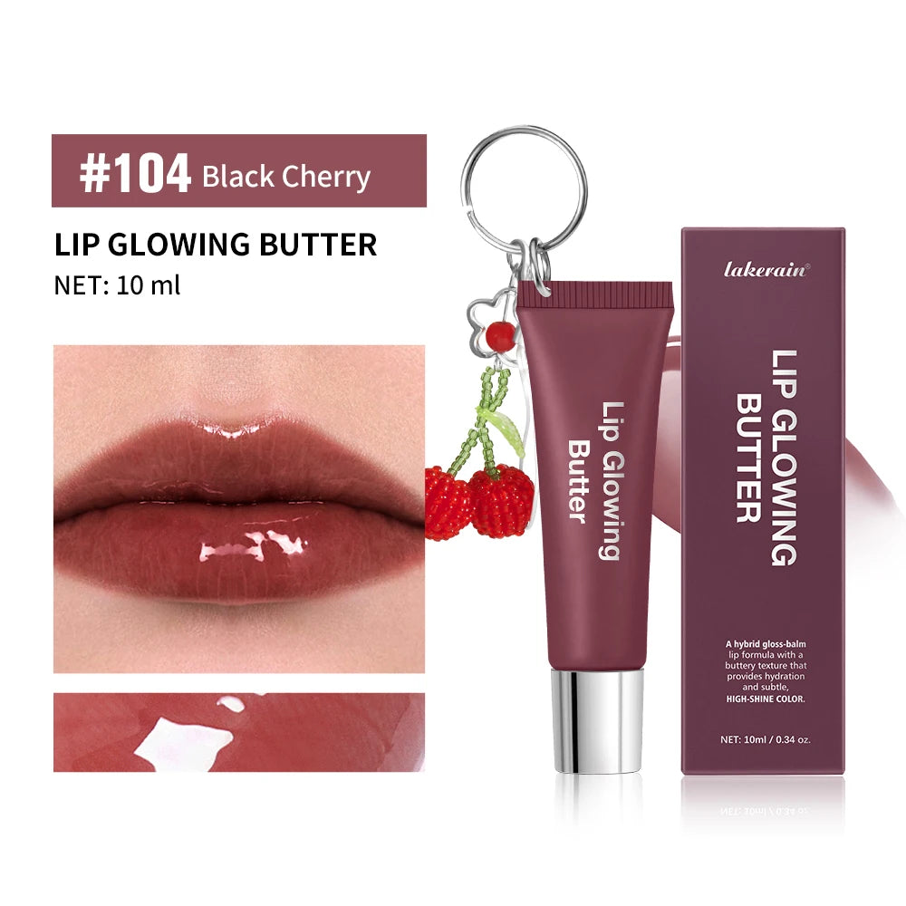 Lip Glowing Butter Lip Gloss With Cherry Pendant Moisturizing Shiny Plumping Lip Tint Hydrating Mirror Liquid Lipstick Long Lasting Lip Balm Makeup - Curl and Collar