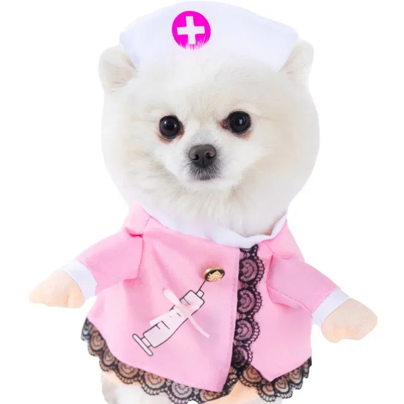 Halloween Funny Dog Clothes for Small Medium Dogs Cats Party Dressed Up Cosplay Costumes Bulldog French Chihuahua Pet Outfits - Curl and Collar