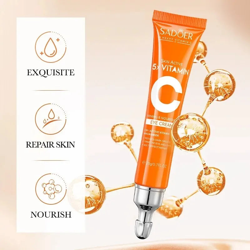 SADOER Vitamin C Eye Cream Anti Dark Circles Eyes Bags Remover Moisturizing Brightening Firming Skin Care Products for Eyes - Curl and Collar