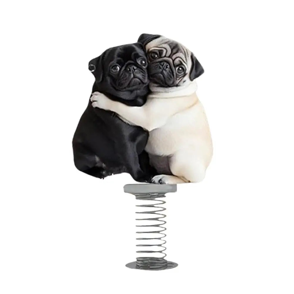 1Pcs Cute 2D Pug Car Ornaments Kawaii Reading Dog Car Panel Dashboard Spring Toys Decor Creative Accessories Gift - Curl and Collar