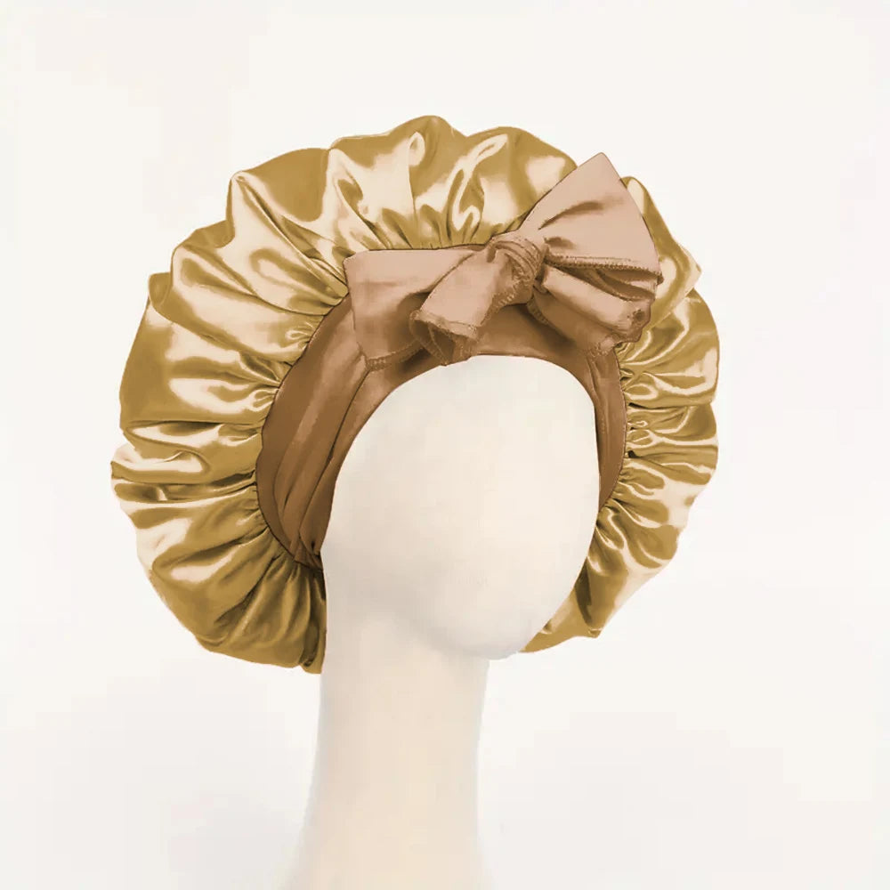 Satin Bonnet Silk Bonnet Adjustable Bonne For Sleeping Hair Bonnet With Tie Band Bonnets For Women Men - Curl and Collar