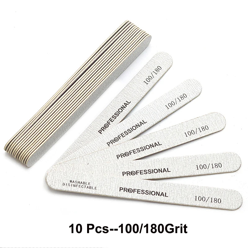 10pcs/Lot Wooden Nail Files Professional 100 180 240 Emery Board Manicure Buffer Grey Boat Double-sided Wooden Pedicure Buffers - Curl and Collar