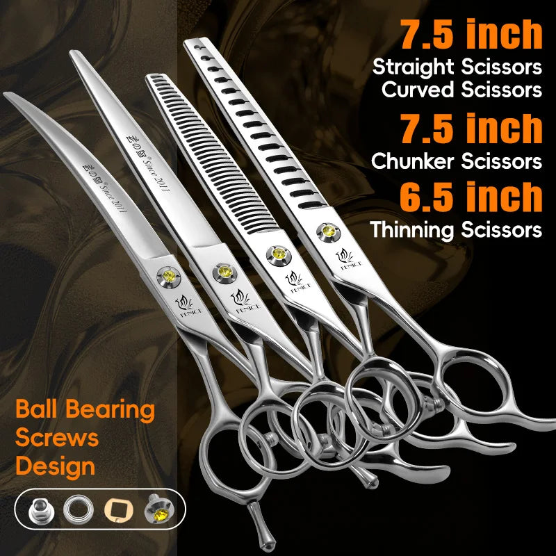 Fenice High-grade JP440C Alloy Steel 7.0/7.5 inch Pet Grooming Scissors Dog Hair Cutting Shears Tool for Pet Groomer Beautician - Curl and Collar