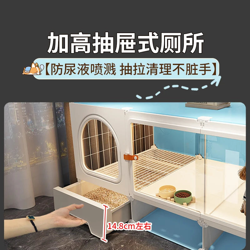 Breathable dog cage Small dog with toilet Separation One room One living room One bathroom Indoor household Teddy pet dog villa - Curl and Collar