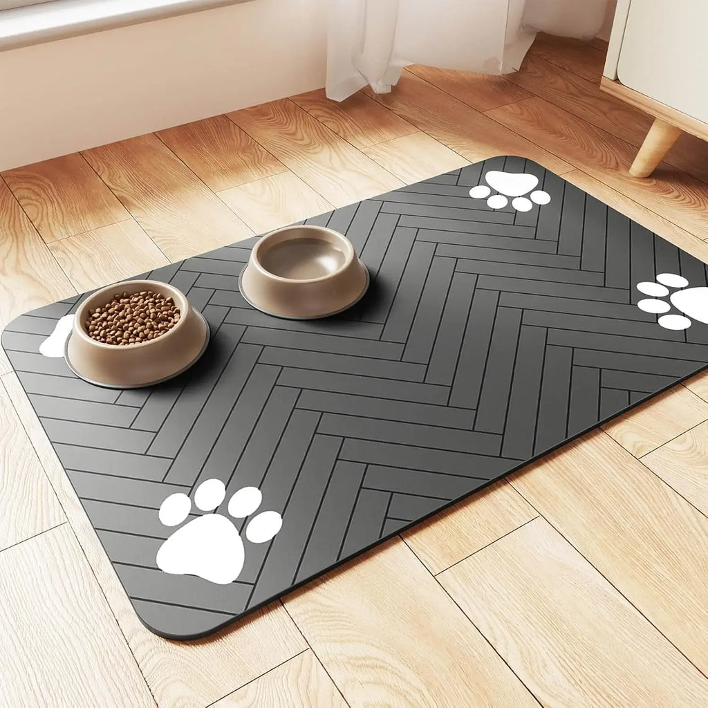 Pet Feeding Mat-Absorbent Pet Placemat for Food and Water Bowl with Waterproof Rubber Backing Quick Dry Water Mat for Dog Cat - Curl and Collar