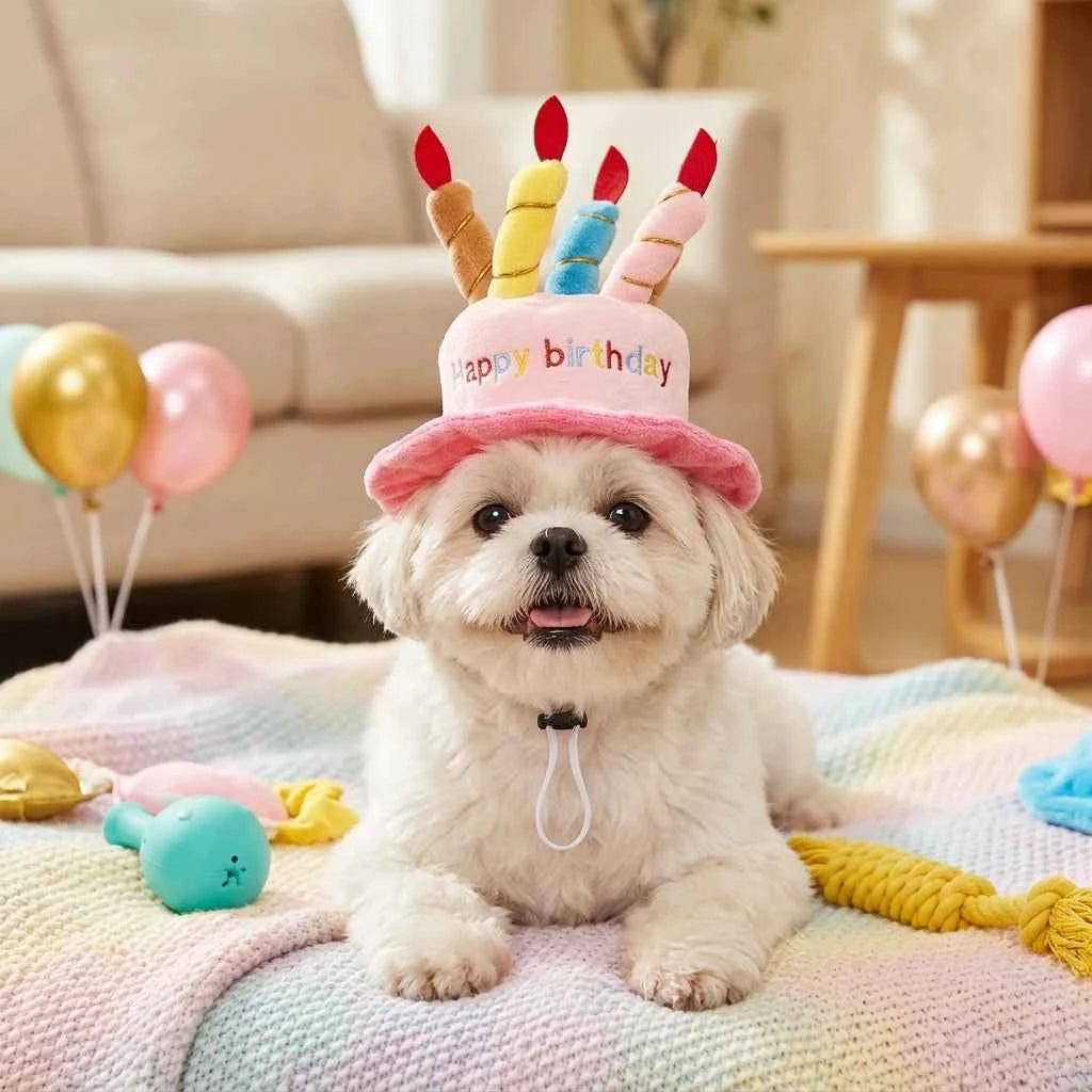 Pet Birthday Party Hat Toy Set For Cats and Dogs Elastic Comfortable Wear Bite Resistant Durable Photo Prop Gift