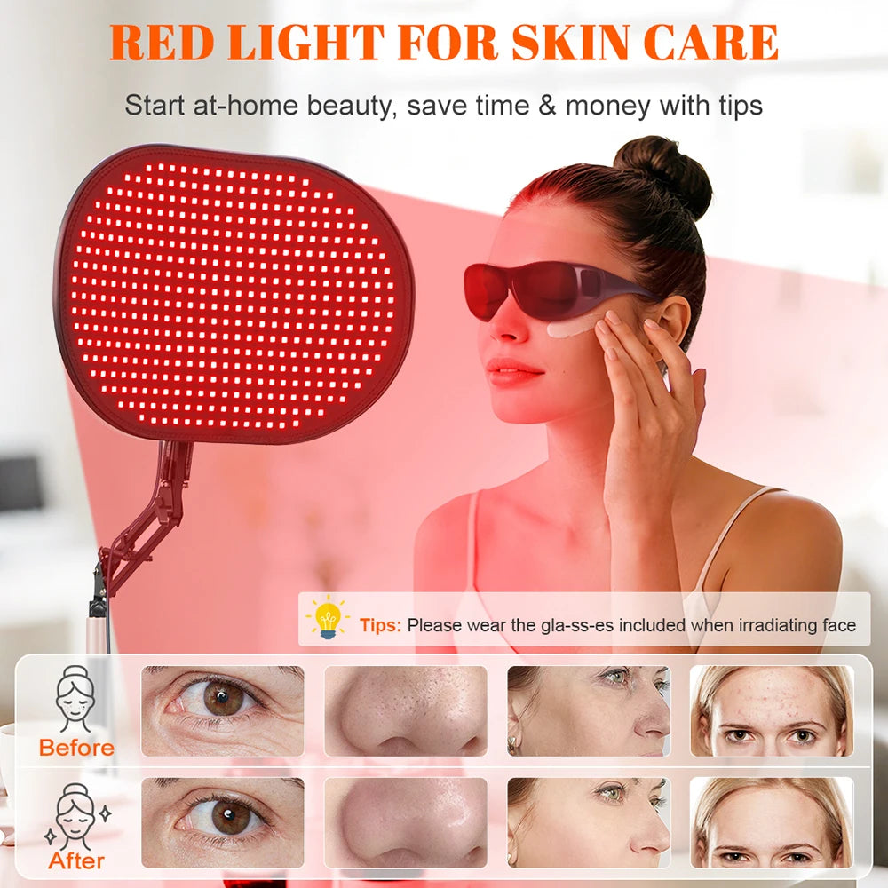 Astarexin Red Light Therapy for Face Body, 2-in-1 Infrared 432 LEDs Light Therapy with 660nm & 850nm Near Redlight Device Large Panel with Remote Stand Timer - Curl and Collar