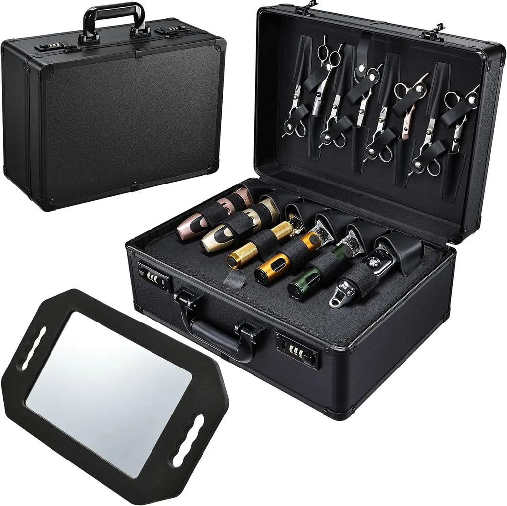 Barber Case 6 Clippers Sliding Tray Stylist Hairdressing Tool Box Clipper Trimmer Organizer Metal Storage Box Portable Suitcase - Curl and Collar