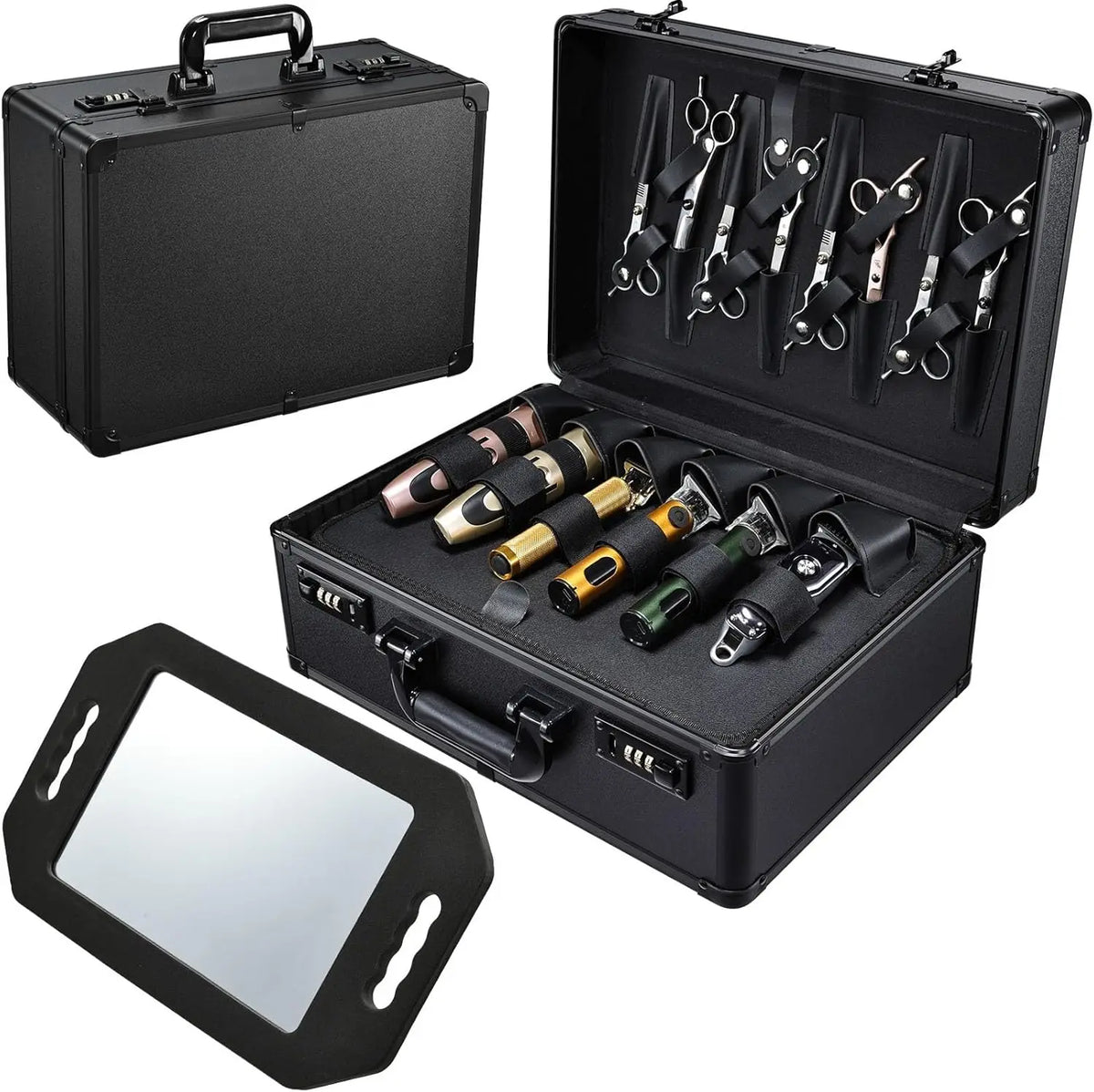 Barber Case 6 Clippers Sliding Tray Stylist Hairdressing Tool Box Clipper Trimmer Organizer Metal Storage Box Portable Suitcase - Curl and Collar