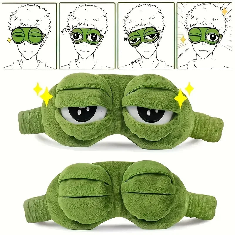 3D Sad Frog Sleep Mask Natural Sleeping Eyeshade Cover Shade Eye Patch Women Men Soft Portable Blindfold Travel Eyepatch - Curl and Collar