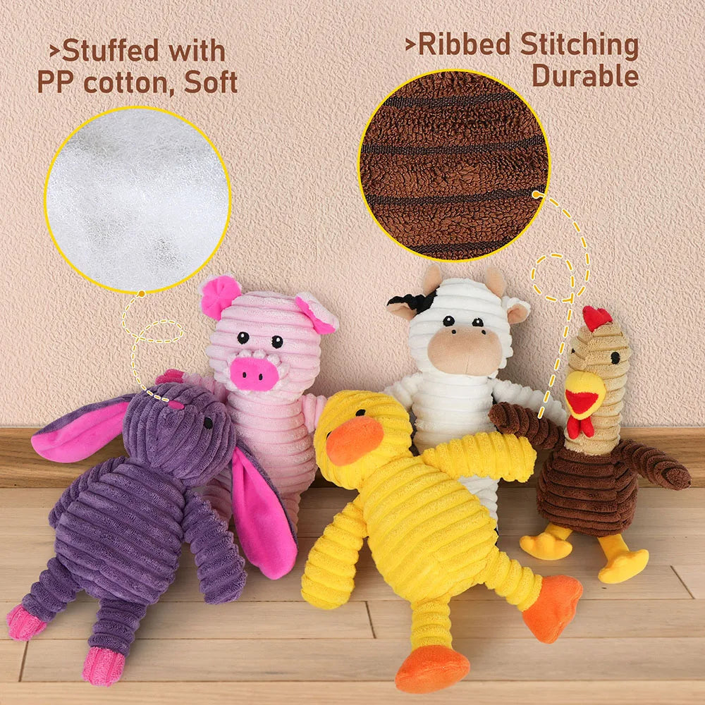 5 Pack Dog Toys Plush Dog Squeaky Toys, Assortment Value Bundle Animal Pet Toy for Small Medium Large Dogs, Stuffed Puppy Chew - Curl and Collar