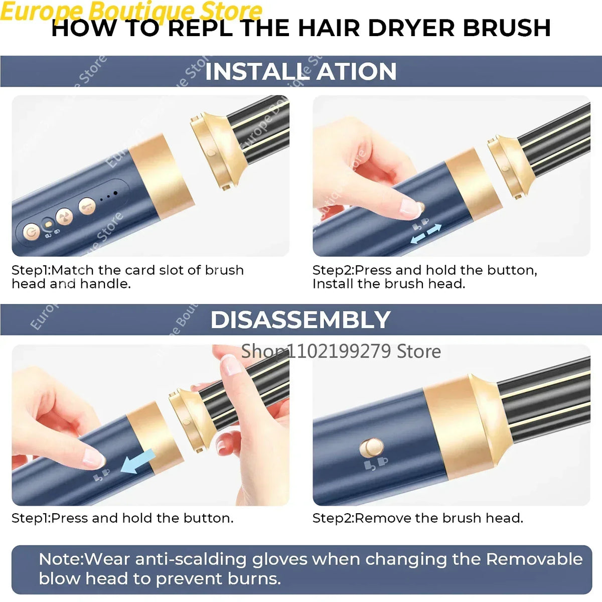 7 In 1 Hair Dryer Brush Brushless High Speed Hair Dryer with Diffuser Ionic Blow Dryer Hot Air Styling Comb Auto Hair Curler - Curl and Collar