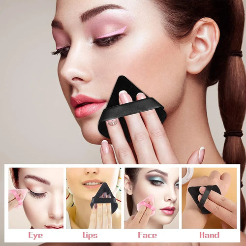 1/2/3/6Pcs Triangle Velvet Powder Puff Face Cosmetic Eye Beauty Makeup Tool Reusable Sponge Washable Mini Powder Puff Accessorie - Curl and Collar