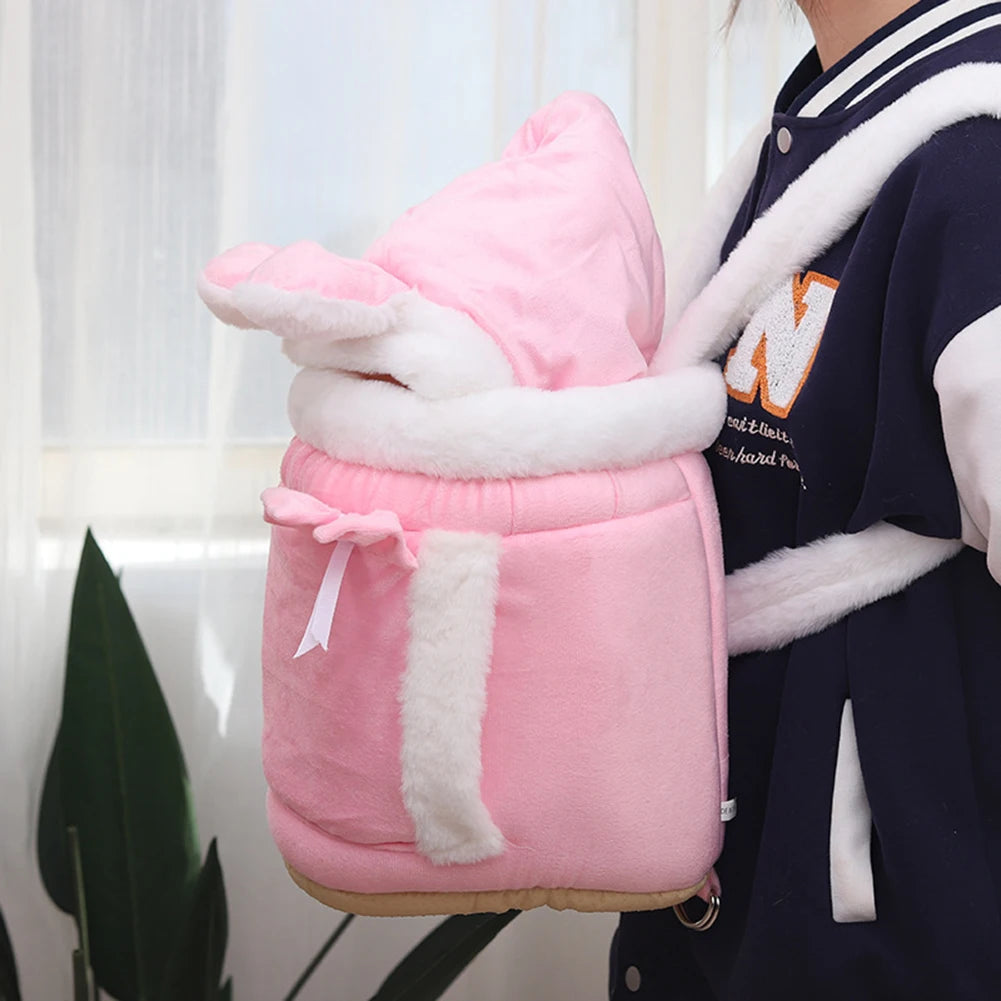 Winter Warm Cat Backpack Soft Cozy Cute Plush Pets Cage All In 1 Style Cat Bag Carrier Bag For Outdoor Travel Pet Accessories - Curl and Collar