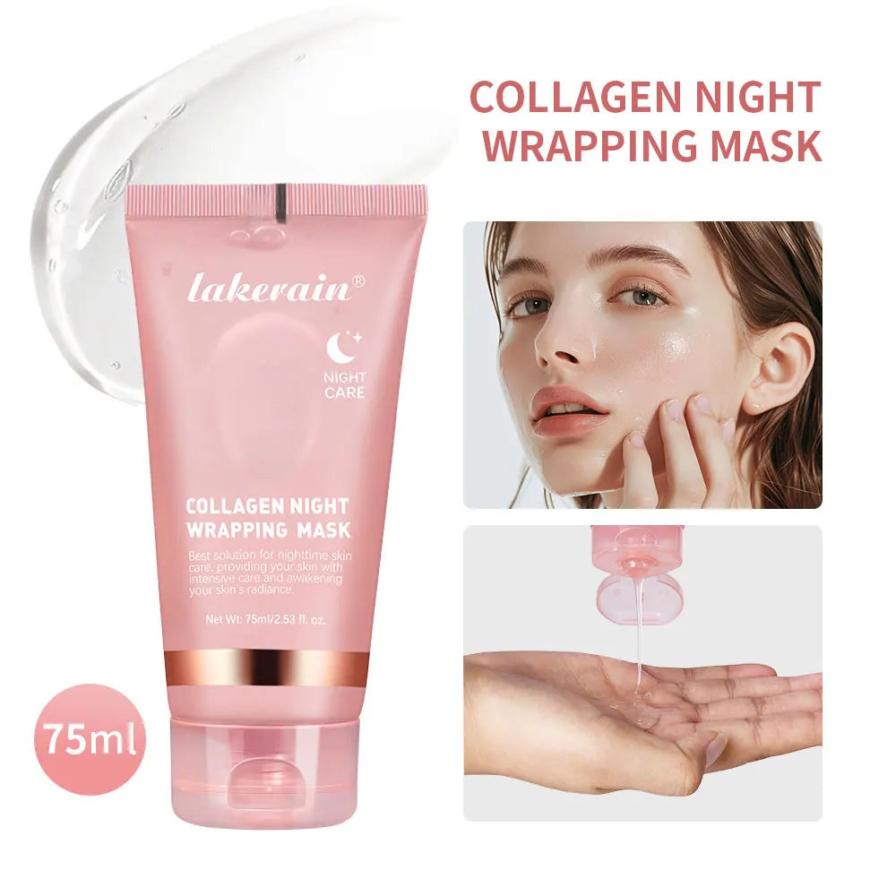Lakerain Collagen Night Wrapping Mask Elasticity Hydration Care Reduces Sagging & Dullness Hydrolyzed Collagen For Glowing Skin - Curl and Collar