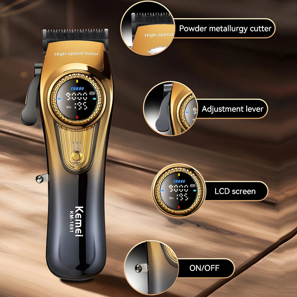 KM-1691+ KM-1671+ KM-T228 High-Performance Men's Grooming Kit: Powder Metallurgy Ceramic Blade Hair Clipper, High-Speed Reciprocating Electric Shaver, Premium 2-in-1 Trimmer for Home Use - Curl and Collar