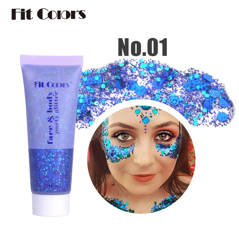 20 Colors Body Glitter Gel Mermaid's Scale Chunky Glitter Sequins Gel for Face Body Hair Nail Christmas and Party - Curl and Collar