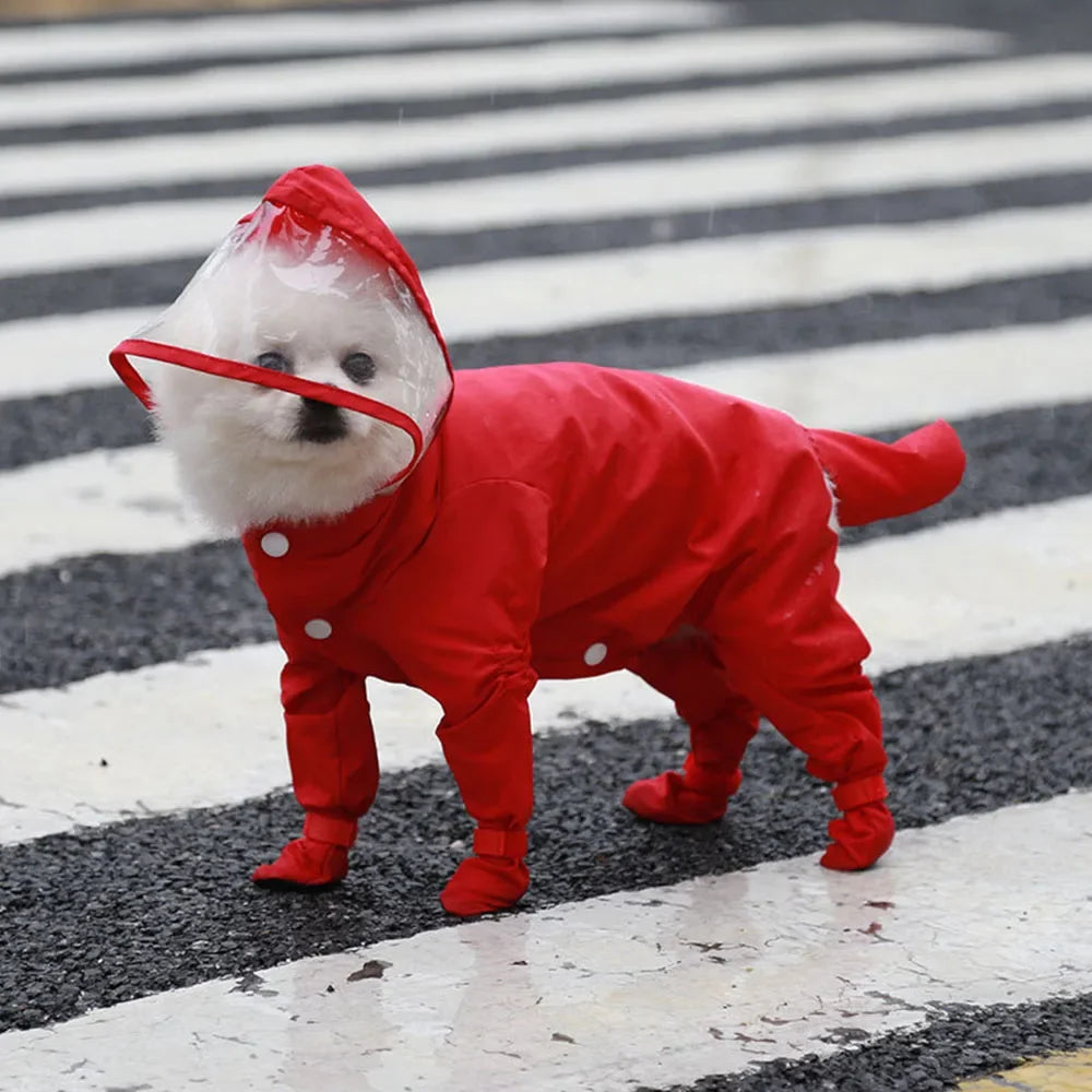 Waterproof Dog Clothes Small Dog Raincoat with Rain Shoes Boots Overalls Jumpsuit Pet Cat Puppy Rain Coat with Transparent Hood