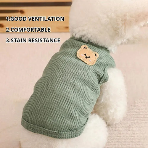 1pc Green Bear Vest Pet Dog Clothes Cat Solid T-shirt Clothing Dogs Thin Small Fashion Chihuahua Summer Breathable - Curl and Collar