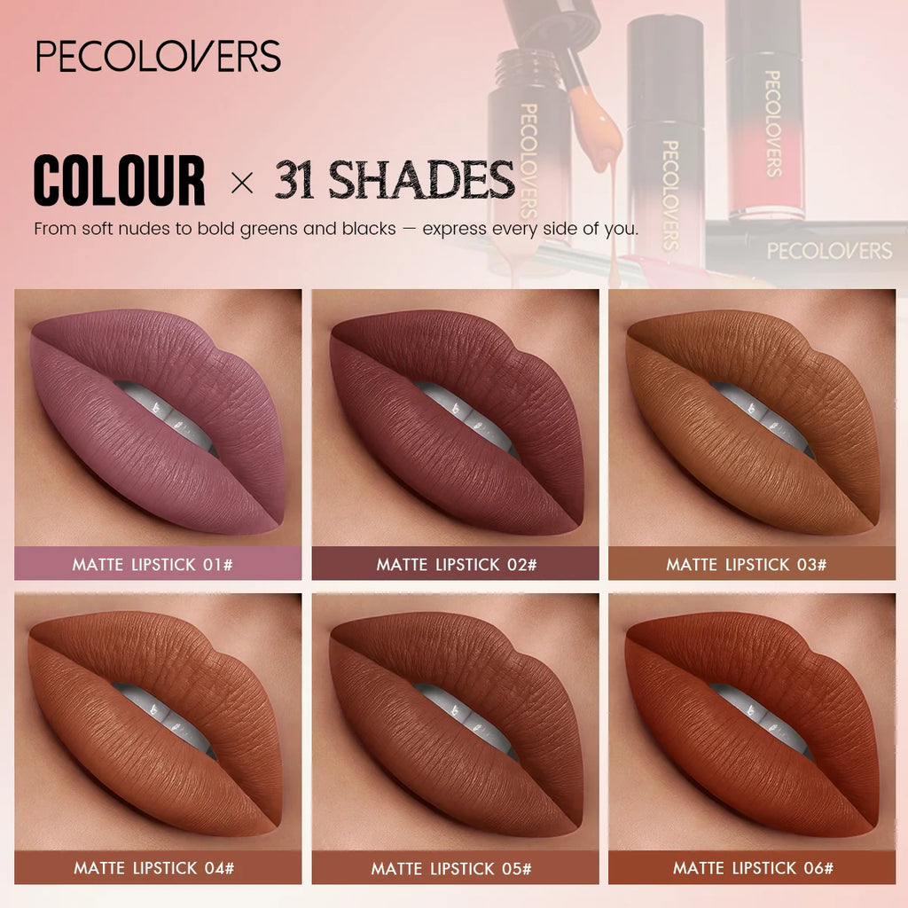6PCS/SET Cream Matte Lip Tint Stick,Even Color Layering,Comfortable All-day Wear,Classic Neutral Lip Shades,Soft Fluffy Applicator Head,Compact Carry Lip Gloss Set,Suitable For Daily Travel And Everyday Female Makeup - Curl and Collar