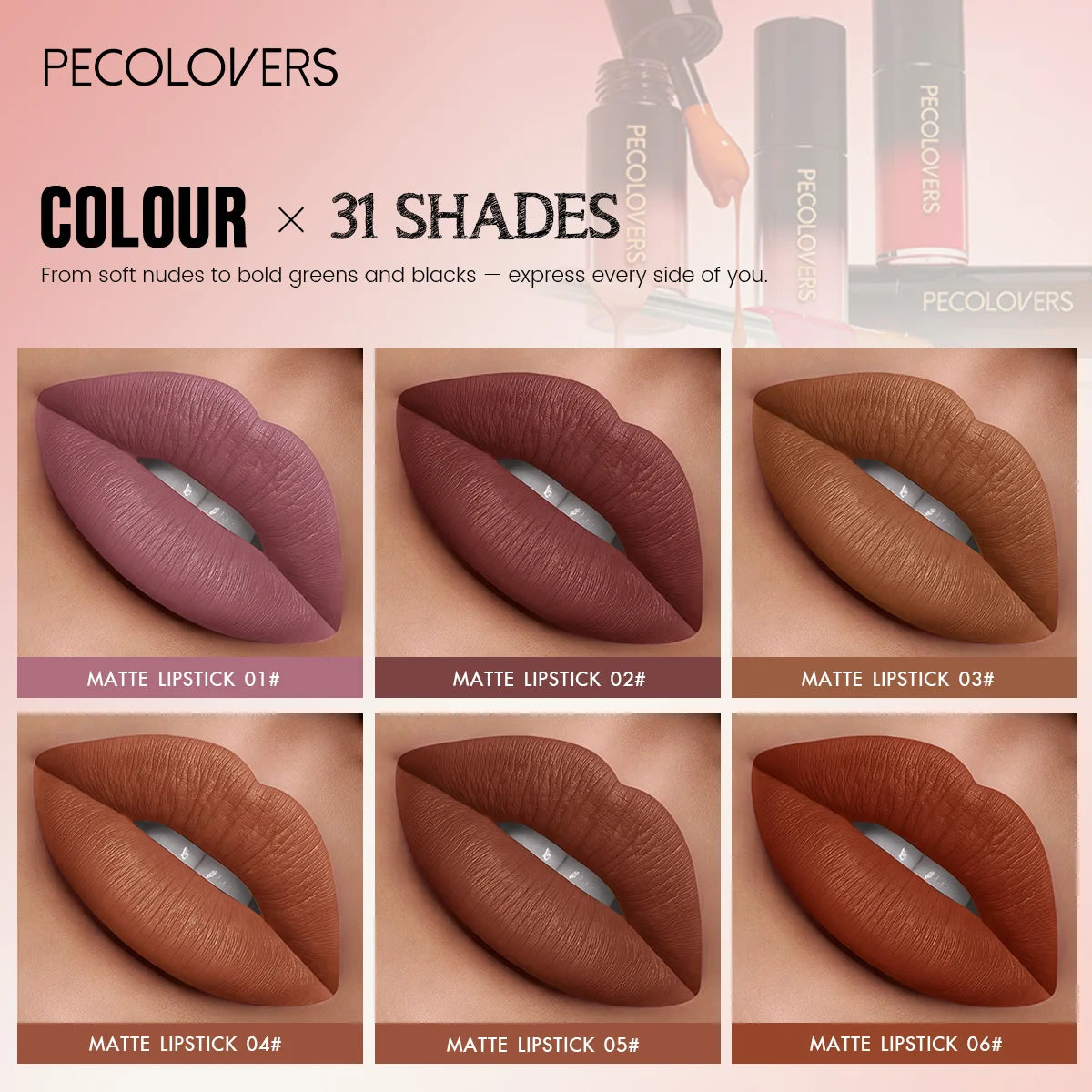 6PCS/SET Cream Matte Lip Tint Stick,Even Color Layering,Comfortable All-day Wear,Classic Neutral Lip Shades,Soft Fluffy Applicator Head,Compact Carry Lip Gloss Set,Suitable For Daily Travel And Everyday Female Makeup - Curl and Collar