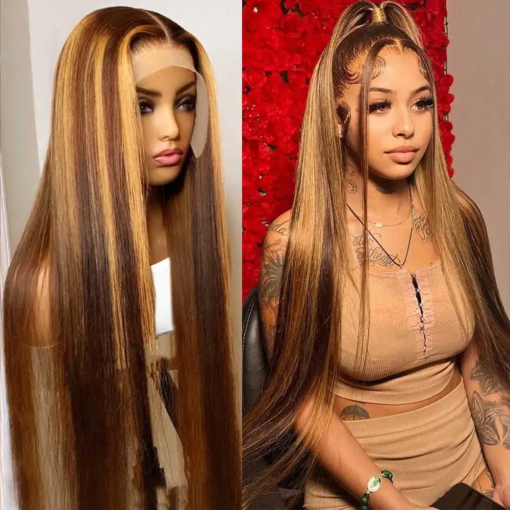 Highlight Wigs Colored Straight Lace Front Human Hair Wigs For Women Honey Blonde Straight 13x4 Hd Lace Frontal Wigs Human Hair - Curl and Collar