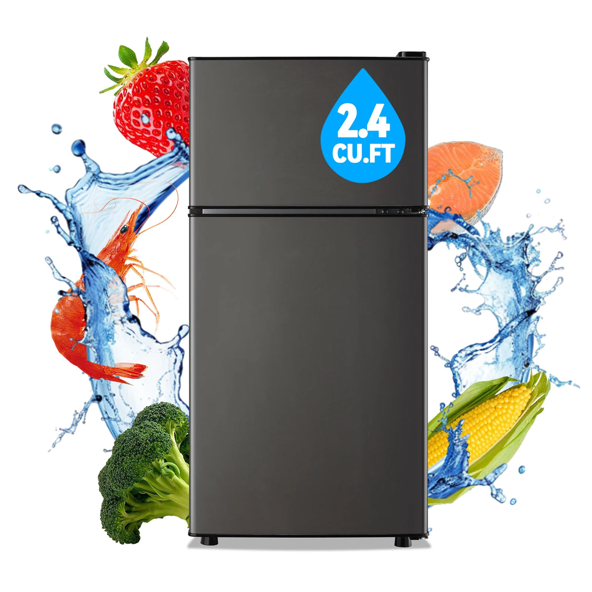 Refrigerator with Top Freezer 2.4Cu.ft Two Door Small Mini Fridge for Person Use with Egg tray, Grey - Curl and Collar