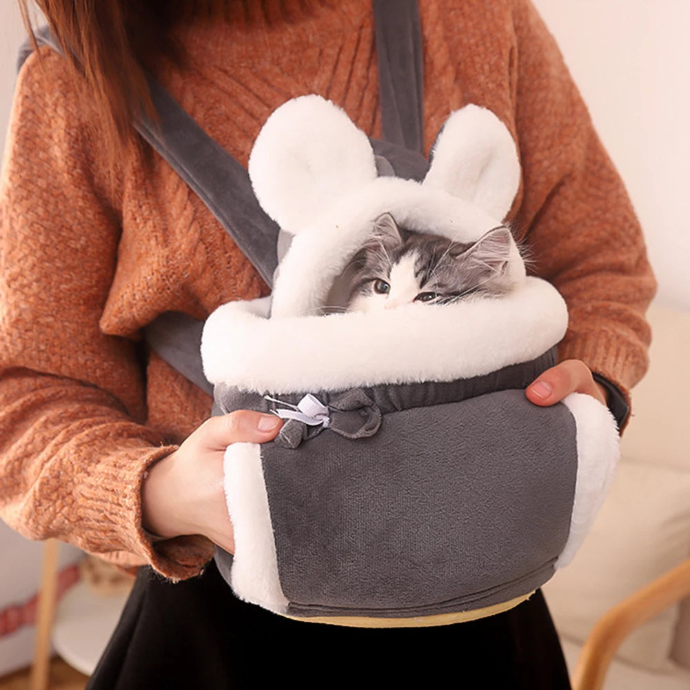 Winter Warm Cat Backpack Soft Cozy Cute Plush Pets Cage All In 1 Style Cat Bag Carrier Bag For Outdoor Travel Pet Accessories - Curl and Collar