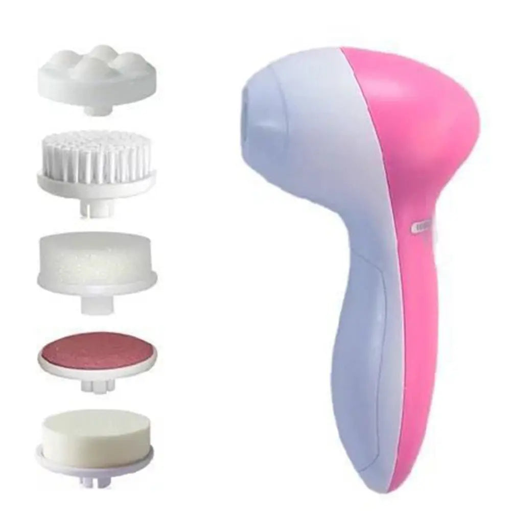 Electric Facial Cleaner 5 IN 1 Face Cleansing Brush Wash Machine Spa Skin Care Massager Blackhead Cleaning Facial Cleanser Tools - Curl and Collar