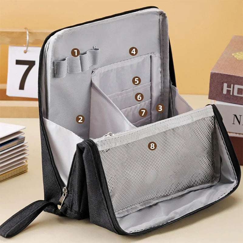 Large-capacity Portable Cosmetic Bag Vertical Desktop Storage Multifunctional Cosmetic Storage Bag Stationery Pen Storage Bag - Curl and Collar