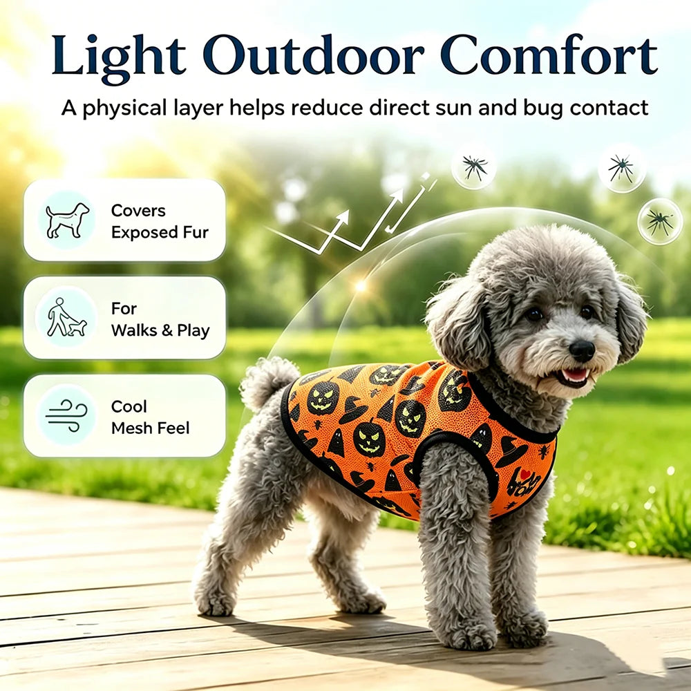 Halloween Pet Vest for Small Medium Dogs Cats Autumn Winter Costume Pumpkin Print Cosplay Outfit Chihuahua Pug French Bulldog - Curl and Collar
