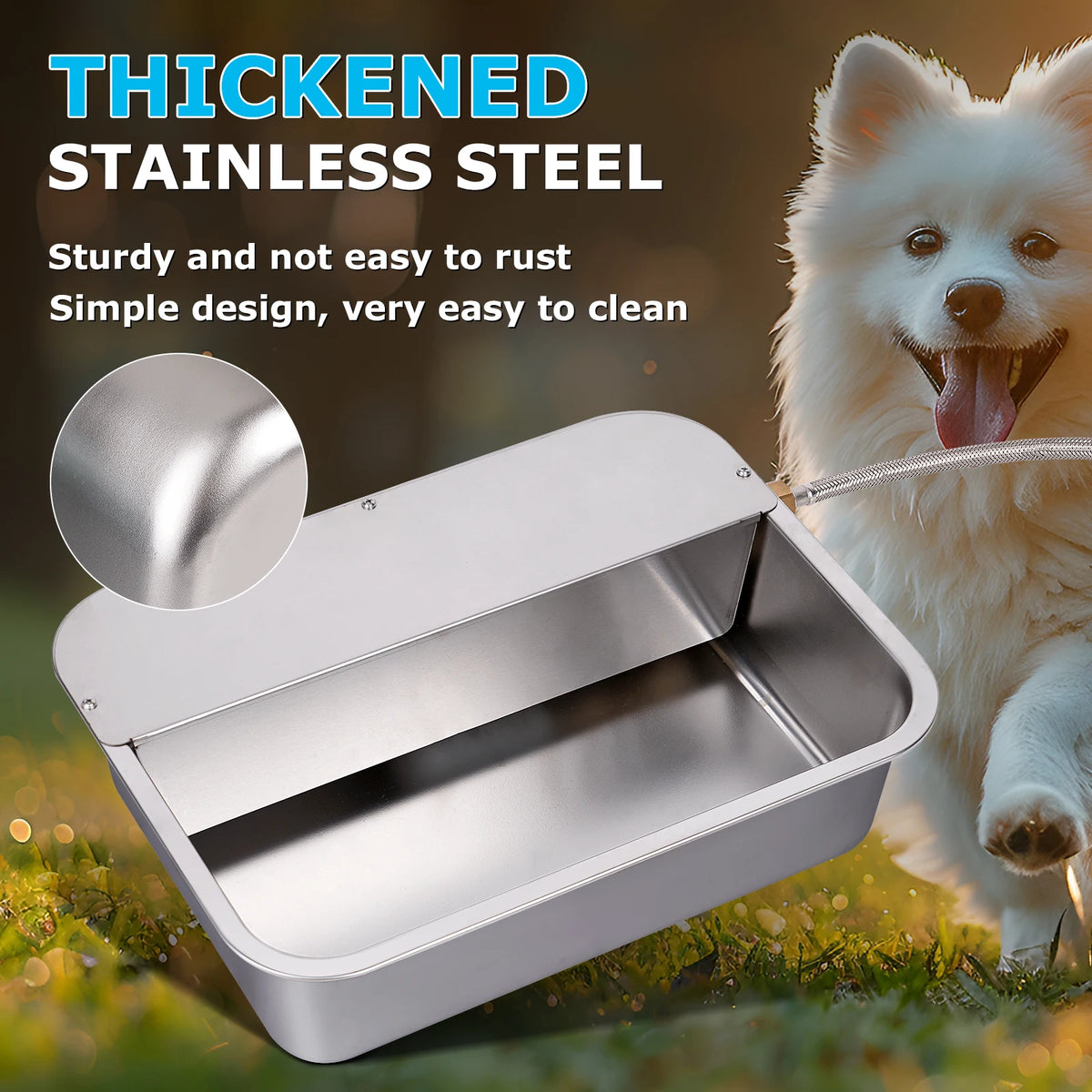 Automatic Outdoor Dog Water Dispenser for Cow Goat Dogs Self Filling Water Bowl Large Breed Auto Fill Dog Waterer Stainless Steel Pet Waterer for Big Cat Chicken Goat Sheep Livestock - Curl and Collar