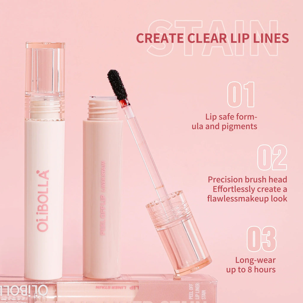 OLIBOLLA Peel Off Lip Liner Stain Waterproof Long Lasting Lip Tattoo Tint, Non Stick Cup Transferproof Lip Outline Liquid Makeup Cosmetics - Curl and Collar