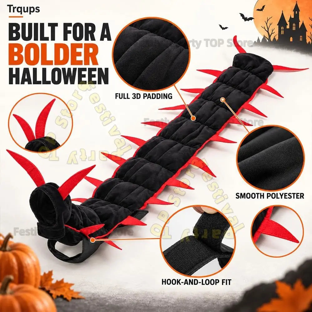 Halloween Centipede Pet Costumes for Cat & Dog 50'' 3D Cosplay Clothes,Halloween Themed Pet Wear Photo Prop for Outdoor - Curl and Collar