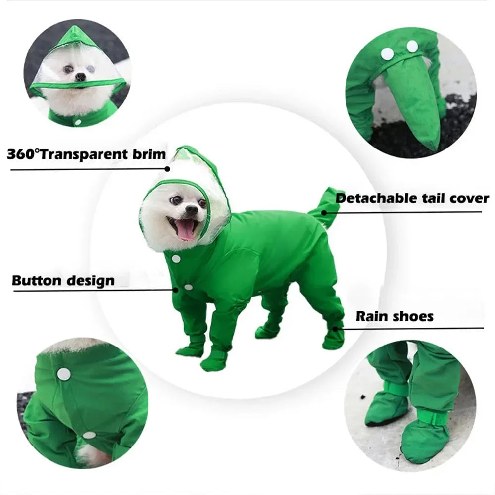 Waterproof Dog Clothes Small Dog Raincoat with Rain Shoes Boots Overalls Jumpsuit Pet Cat Puppy Rain Coat with Transparent Hood